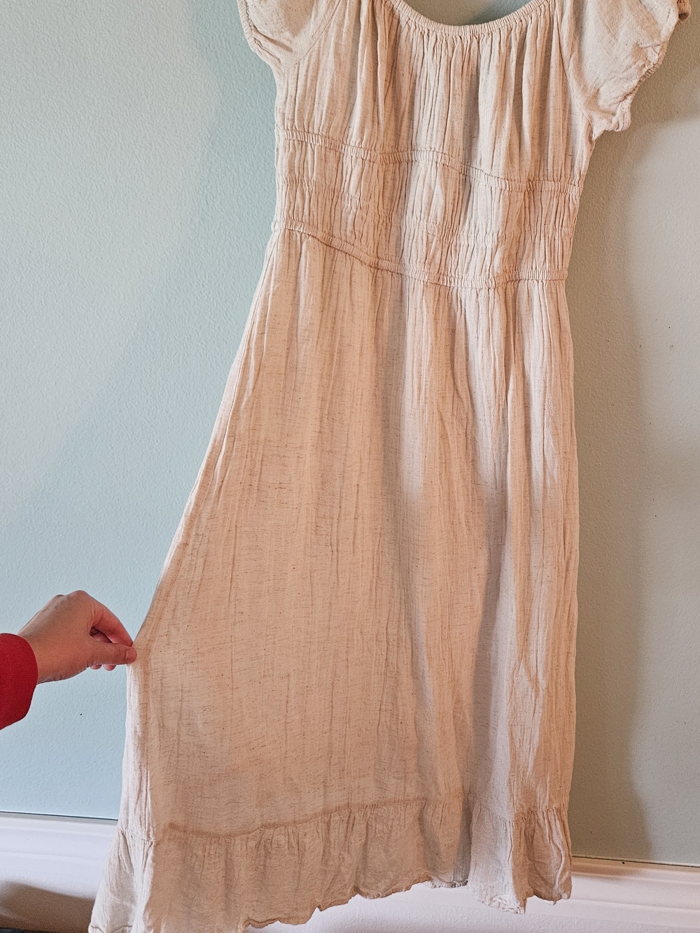 Women's Puff Sleeve Rayon Linen Dress